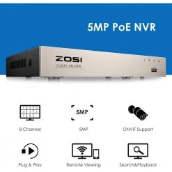 5MP 8-Channel POE 2TB NVR Security Camera System with 8X 5MP Wired Outdoor Security Cameras by ZOSI -ProHT Sales Store white zosi wired security camera systems 8en 2615x4285w4 20 a1 c3 1000