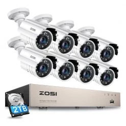 H.265+ 8-Channel 1080p 2TB DVR Security Camera System with 8-Wired Bullet Cameras, White by ZOSI