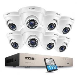 8-Channel 1080p 1TB Hard Drive DVR Security Camera System with 8-Wired Dome Cameras by ZOSI