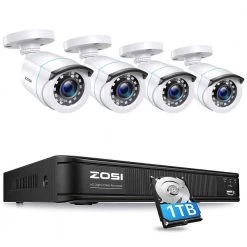 H.265+ 8-Channel 5MP-LITE DVR 1TB Hard Drive Security Camera System with 4X 1080P Wired Bullet Cameras, Remote Access by ZOSI