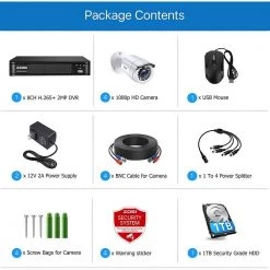 H.265+ 8-Channel 5MP-LITE DVR 1TB Hard Drive Security Camera System with 4X 1080P Wired Bullet Cameras, Remote Access by ZOSI -ProHT Sales Store white zosi wired security camera systems 8vm 106w4s 10 fa 1000