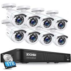 H.265+ 8-Channel 5MP-LITE DVR 1TB Hard Drive Security Camera System with 8 1080P Wired Bullet Cameras, Remote Access by ZOSI