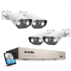 8-Channel 5MP PoE 1TB Hard Drive NVR Security Camera System with 4X 5MP Wired Security Cameras by ZOSI