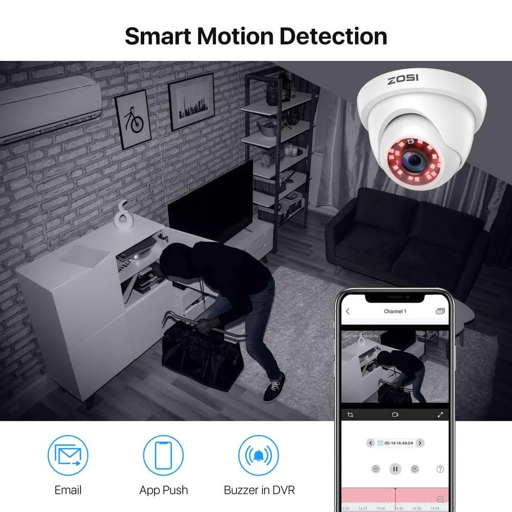 8 Channel 5MP-Lite 1TB Hard Drive DVR Security Camera System with 4 1080p Wired Dome Cameras, Remote Access by ZOSI 6 8 Channel 5MP-Lite 1TB Hard Drive DVR Security Camera System with 4 1080p Wired Dome Cameras, Remote Access by ZOSI - Image 4