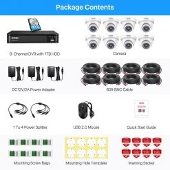 8-Channel 1080p 1TB DVR Security Camera System with 8 Wired Dome Cameras by ZOSI -ProHT Sales Store white zosi wired security camera systems 8vm 418w8s 10 1f 1000