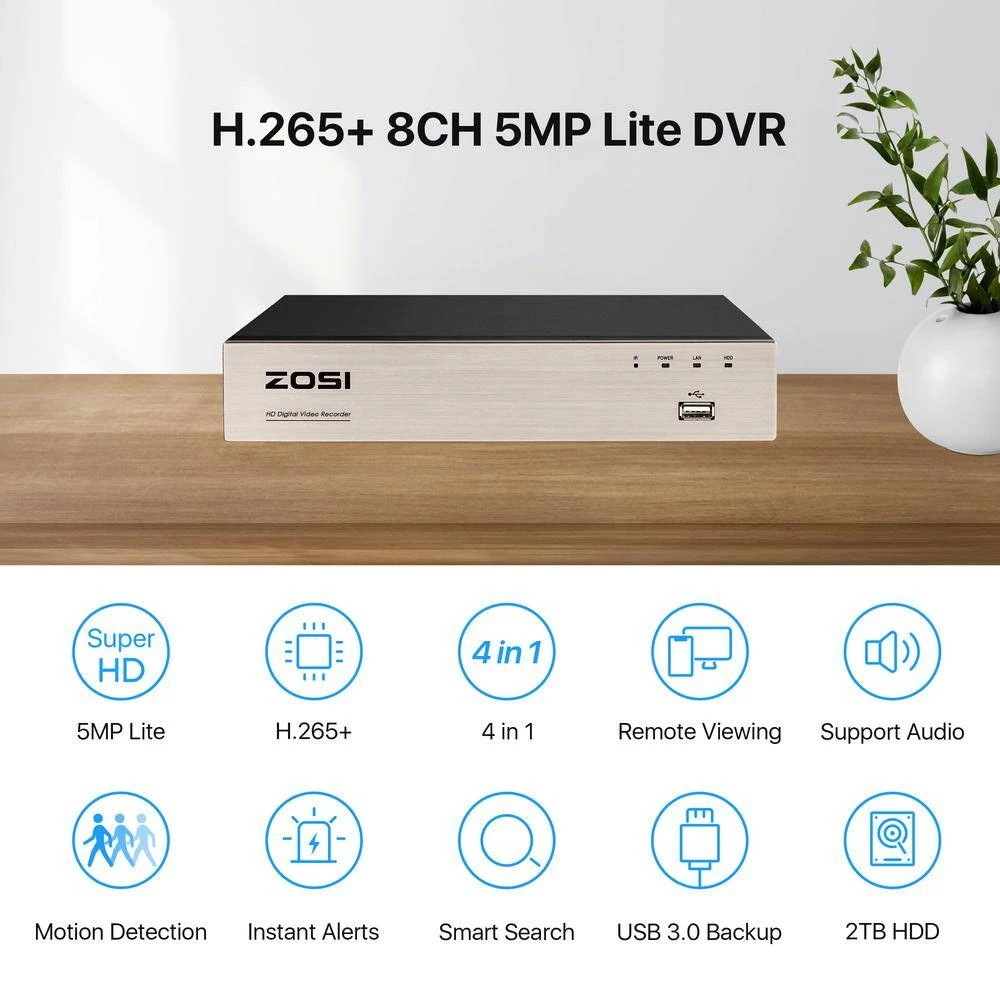 H.265+ 8-Channel 5MP-Lite DVR 2TB Hard Drive Security Camera System with 4 Wired Cameras, 80ft Night Vision by ZOSI 8 H.265+ 8-Channel 5MP-Lite DVR 2TB Hard Drive Security Camera System with 4 Wired Cameras, 80ft Night Vision by ZOSI - Image 6