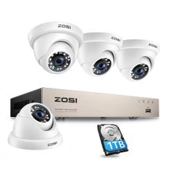 8-Channel 1080p 1TB DVR Security Camera System with 4 Wired Dome Cameras, Outdoor/Indoor Surveillance System by ZOSI