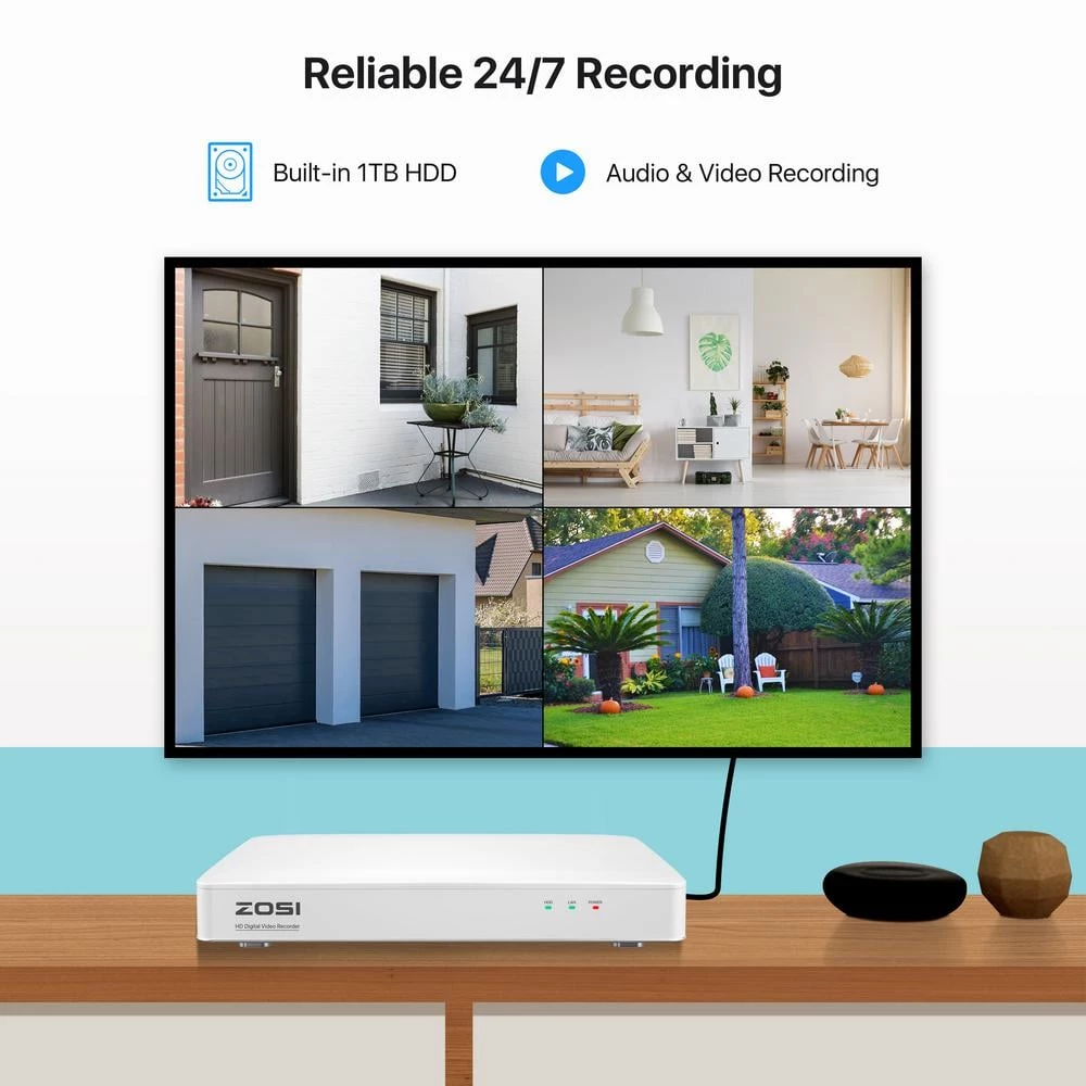 FHD 1080p 8-Channel 1TB DVR Security System with 8 Wired Audio Security Cameras, 120 ft. Night Vision, Motion Alerts by ZOSI 10 FHD 1080p 8-Channel 1TB DVR Security System with 8 Wired Audio Security Cameras, 120 ft. Night Vision, Motion Alerts by ZOSI - Image 8