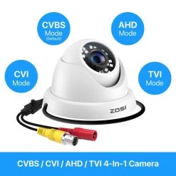 Wired 1080p Indoor/Outdoor Dome Security Camera 4-in-1 Compatible for TVI/CVI/AHD/CVBS DVR by ZOSI -ProHT Sales Store white zosi wired security cameras 1ac 4182c ws n 4f 1000