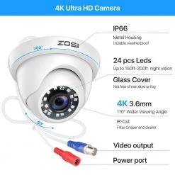 4K 8Mp Wired Outdoor Dome Security Camera Compatible for TVI Analog DVR by ZOSI -ProHT Sales Store white zosi wired security cameras 1ac 4188a ws 1f 1000