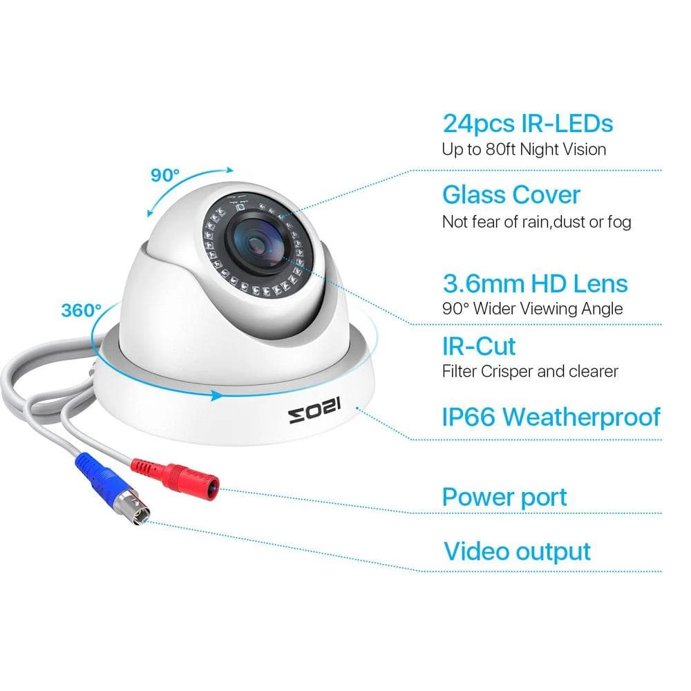 Wired 1080p Outdoor Dome Security Camera 4-in-1 Compatible for TVI/CVI/AHD/CVBS DVR by ZOSI 4 Wired 1080p Outdoor Dome Security Camera 4-in-1 Compatible for TVI/CVI/AHD/CVBS DVR by ZOSI - Image 2