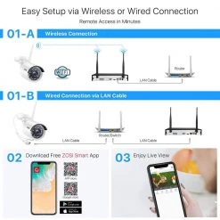 8-Channel 3MP Super HD 2TB NVR Security Camera System with 4 Outdoor/Indoor Wireless Bullet Cameras by ZOSI -ProHT Sales Store white zosi wireless security camera systems zswnvk j83042 w us 1f 1000
