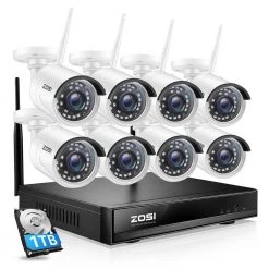 H.265+ 8-Channel 3MP 2K 1TB NVR Security Camera System with 8 Wireless Outdoor Bullet Cameras by ZOSI
