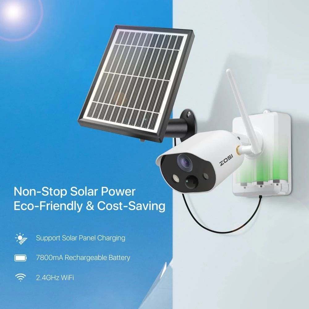 Wireless 1080P WIFI Battery Rechargeable Solar Panels Outdoor Security Camera, 2-Way Audio, Smart Light&Sound Alarm by ZOSI 4 Wireless 1080P WIFI Battery Rechargeable Solar Panels Outdoor Security Camera, 2-Way Audio, Smart Light&Sound Alarm by ZOSI - Image 2