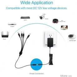 Power Supply Adapter and 4-Way Power Splitter Cable for Security Camera/DVR AC100-240-Volt to DC 12-Volt 2A US Plug by ZOSI -ProHT Sales Store zosi security camera cables ac 2at4 us 4f 1000