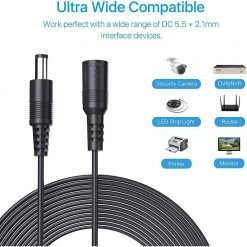 33 ft. 12-Volt DC Plug Power Adapter Extension Cable 2.1 mm x 5.5 mm Male to Female Plug Extender Cord, Black by ZOSI -ProHT Sales Store zosi security camera cables sp dc 1000 b 4f 1000