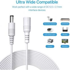33 ft. 12-Volt DC Plug Power Adapter Extension Cable 2.1 mm x 5.5 mm Male to Female Plug Extender Cord, White by ZOSI -ProHT Sales Store zosi security camera cables sp dc 1000 w 4f 1000