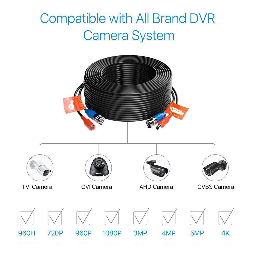 100 ft. Security Camera Cables BNC Cord Video Power Cable (4 pack of 100ft) by ZOSI 8 100 ft. Security Camera Cables BNC Cord Video Power Cable (4 pack of 100ft) by ZOSI - Image 6